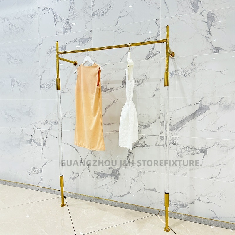 Fashion Wall Mounted Acrylic Clothes Display Rack Stainless Steel Gold Wedding Dress Clothing Rack For Boutique Shop