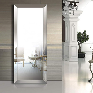 Full Length Mirror Standing Hanging Rectangle Bedroom Floor Dressing Mirror Wall-Mounted Mirror, Stainless Steel Frame