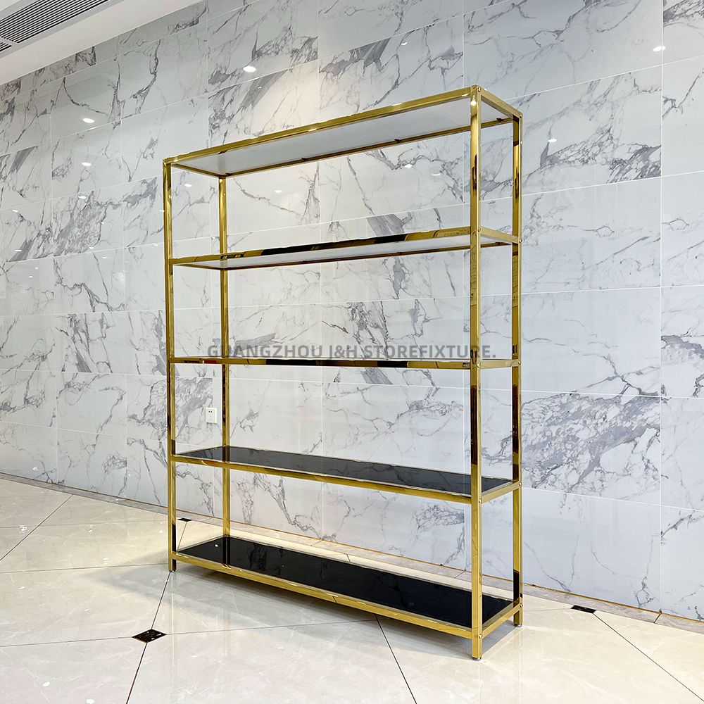 Factory Supply Boutique Gold 5 Layers Shoe Rack Stand Stainless Steel Portable Shoes Bag Display Shelf For Retail Shop