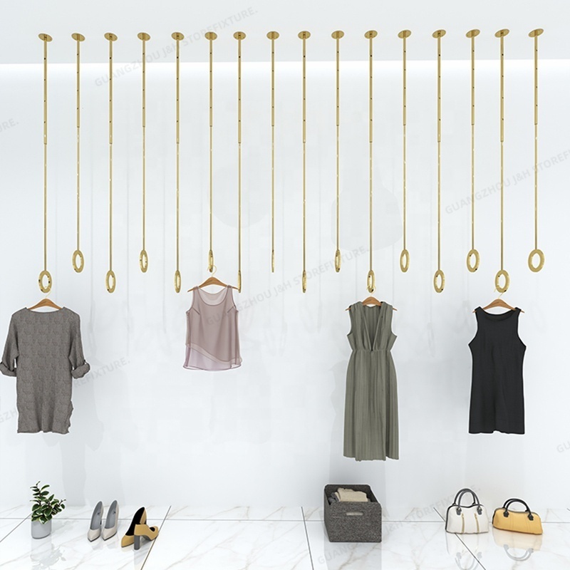 Boutique Bridal Clothing Store Display Rack Wall Fixing Adjustable Height Garments Shop Rack Ceiling Hanging Clothes Rack