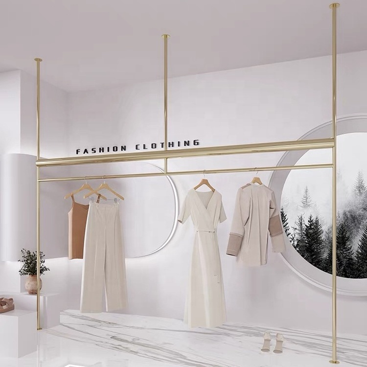 Fashion Ceiling Mounted Floor Standing Hanging Clothes Display Rack For Boutique Store Furniture Heavy Duty Clothing Rack Stand