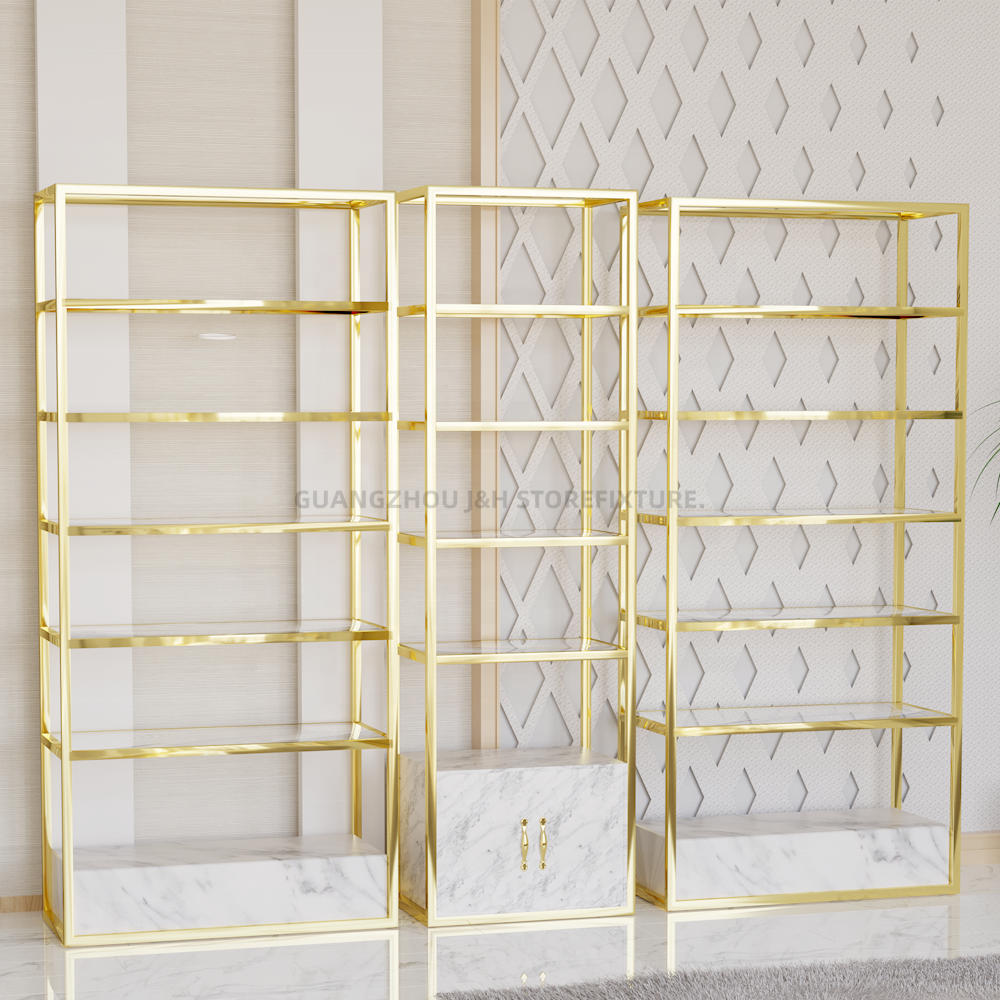 Cosmetic Store Stainless Steel Display Shelves Shoes Shop Bag Boutique Store Racks Shelf Display With Cabinet