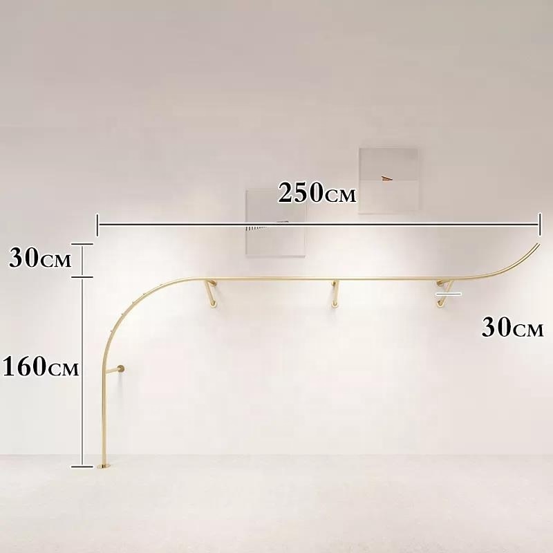 Fashion Boutique Furniture Gold Wall Mounted Clothes Hanger Rack Metal Wall Mount Hanging Garment Rack For Lady Clothing Shop