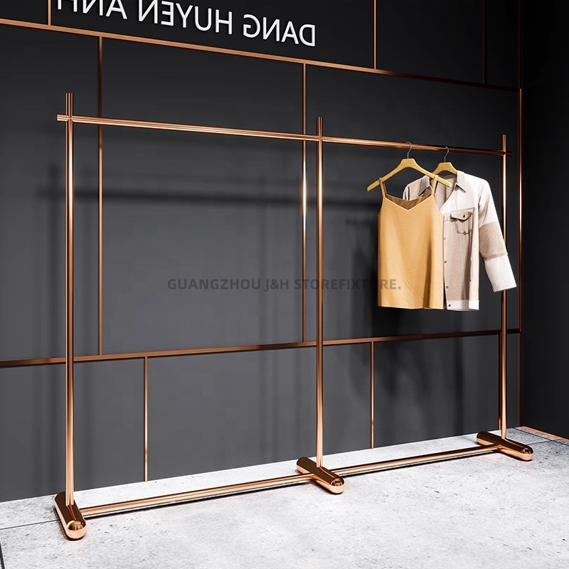 Lady Clothing Store Furniture Fashion Women's Long Dress Display Stand Stainless Steel Rose Gold Clothing Racks For Boutique