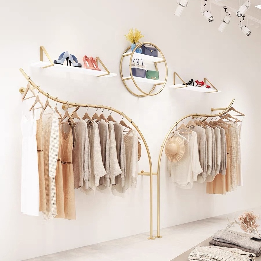 Modern Save Space Wall Mounted Metal Hanging Clothes Rack Boutique Garment Rack Shop Fitting