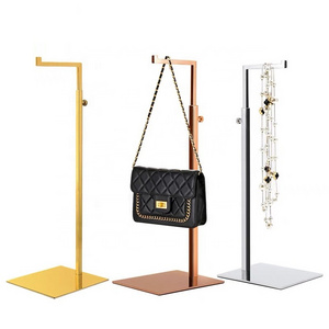 Retail Bag Store Fixture Single Side Metal Black Handbag Display Holder Golden Women Purse Display Stand Hanging Rack