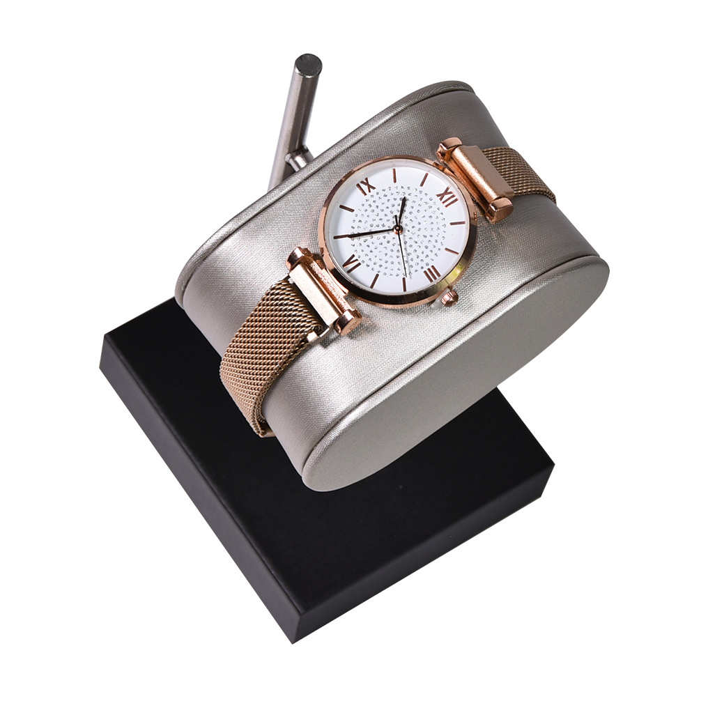 Retail Luxury Wrist Watch Counter Holder Pillow Metal Leather Rotating Watches Display Stand for Shops