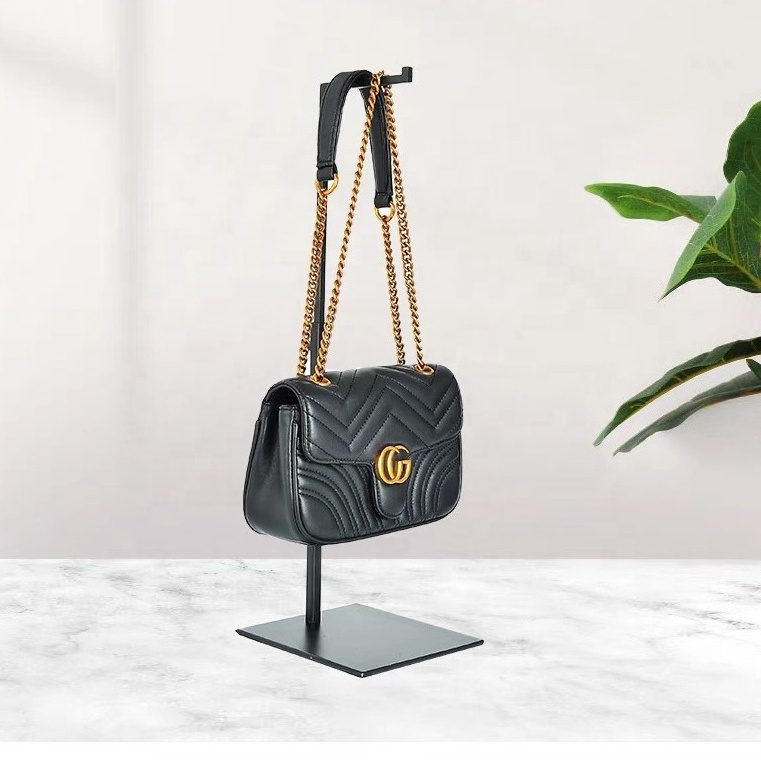 Retail Bag Store Fixture Single Side Metal Black Handbag Display Holder Golden Women Purse Display Stand Hanging Rack