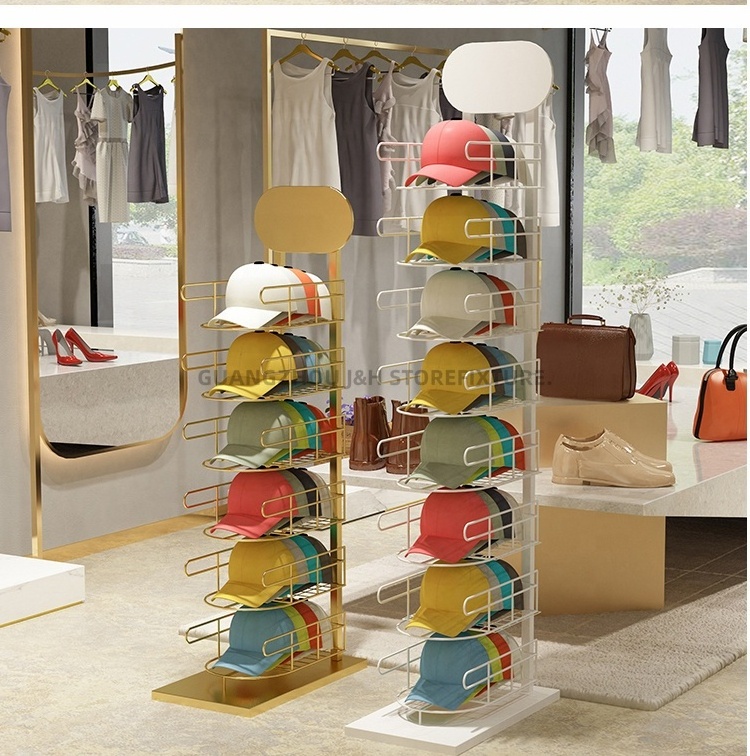 Custom Metal Baseball Cap Rack Organizer Hanging Hat Holder Retail Store Floor Standing 6/8/10/12 layers Hat Display Stand