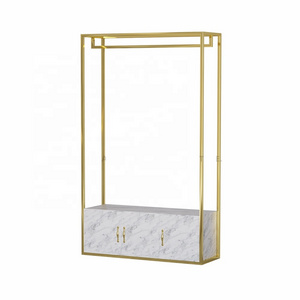 Women Shop Metal Clothes Stand Long Dress Hanging Display Rack Boutique Gold Free Standing Clothing Display Racks With Cabinet