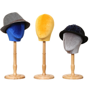 Multi Color Head Mannequin Hat Headgear Display Holder Stand PU Velvet Fabric Female Head Stand Display Racks With Wood Base