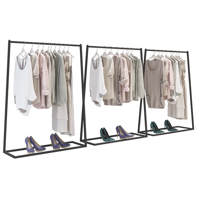 Clothes Shop Fittings Metal Clothing Display Rack Black Iron Garment Display Stand Portable Z Rack Clothing Rack