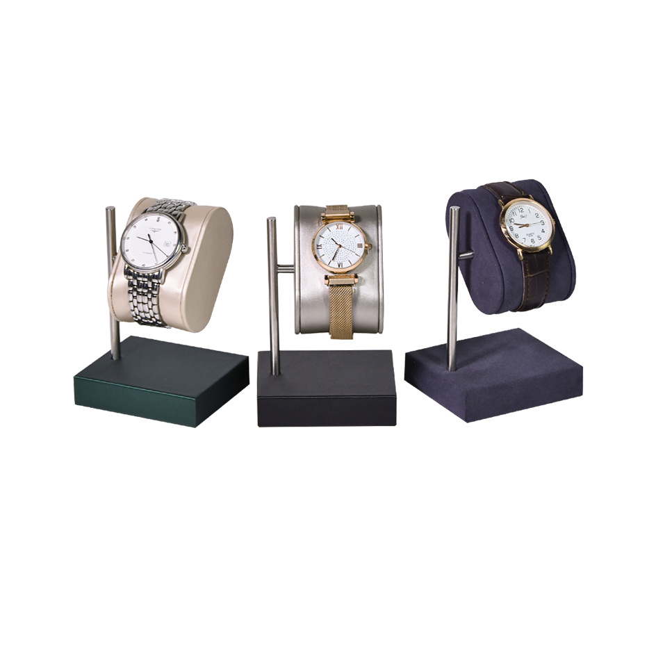 Retail Luxury Wrist Watch Counter Holder Pillow Metal Leather Rotating Watches Display Stand for Shops