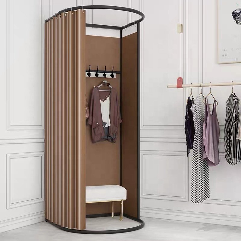 Simple Clothes Shop Metal Mobile Fitting Room Frame Design Girls Dressing Room