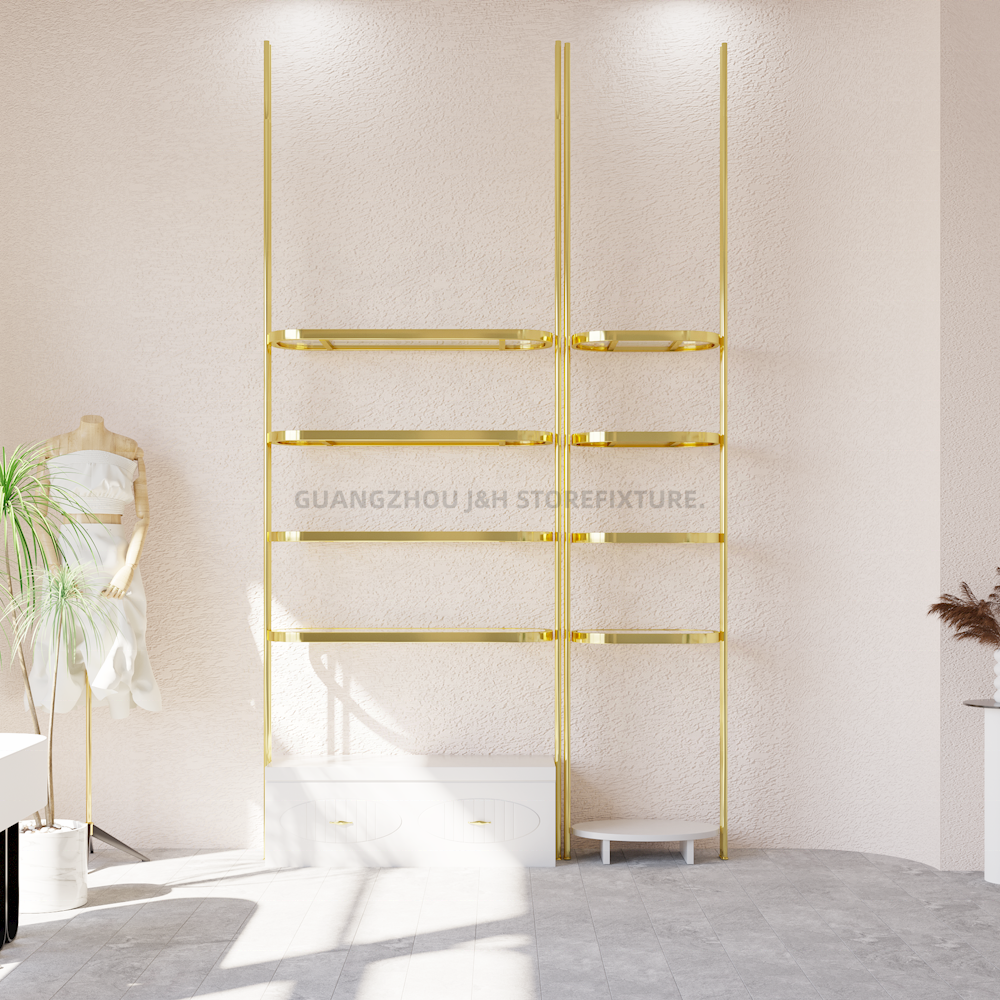 Fashion Shoe and Bag Shop Decoration Ideas Retail Connect Ceiling Floor Standing Gold 4 Layers Shoe Display Rack Stand For Store