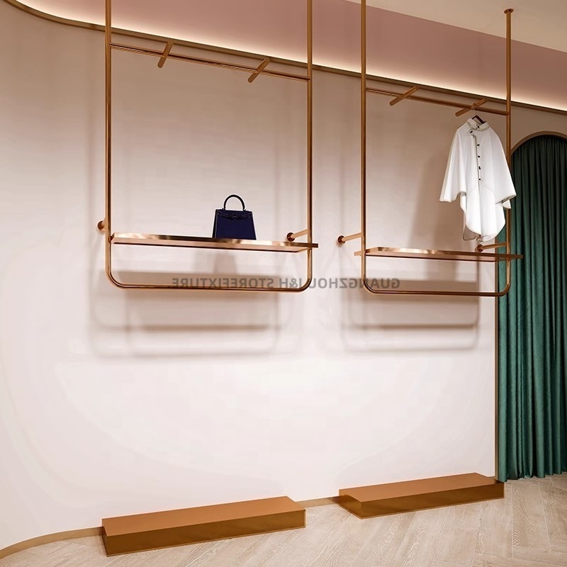 Clothing Store Ceiling Mounted Display Rack Handbag Display Shelf Long Dress Gown Clothes Metal Display Rack For Lady Shop