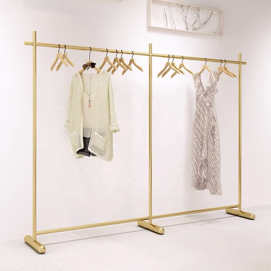 Lady Clothing Store Furniture Fashion Women's Long Dress Display Stand Stainless Steel Rose Gold Clothing Racks For Boutique