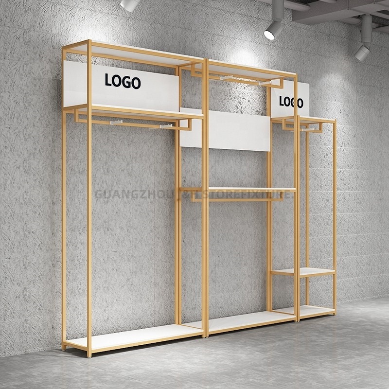 Custom Logo Retail Gold Clothing Rack For Boutique Stainless Steel Garment Display Stand Women Clothes Display Racks