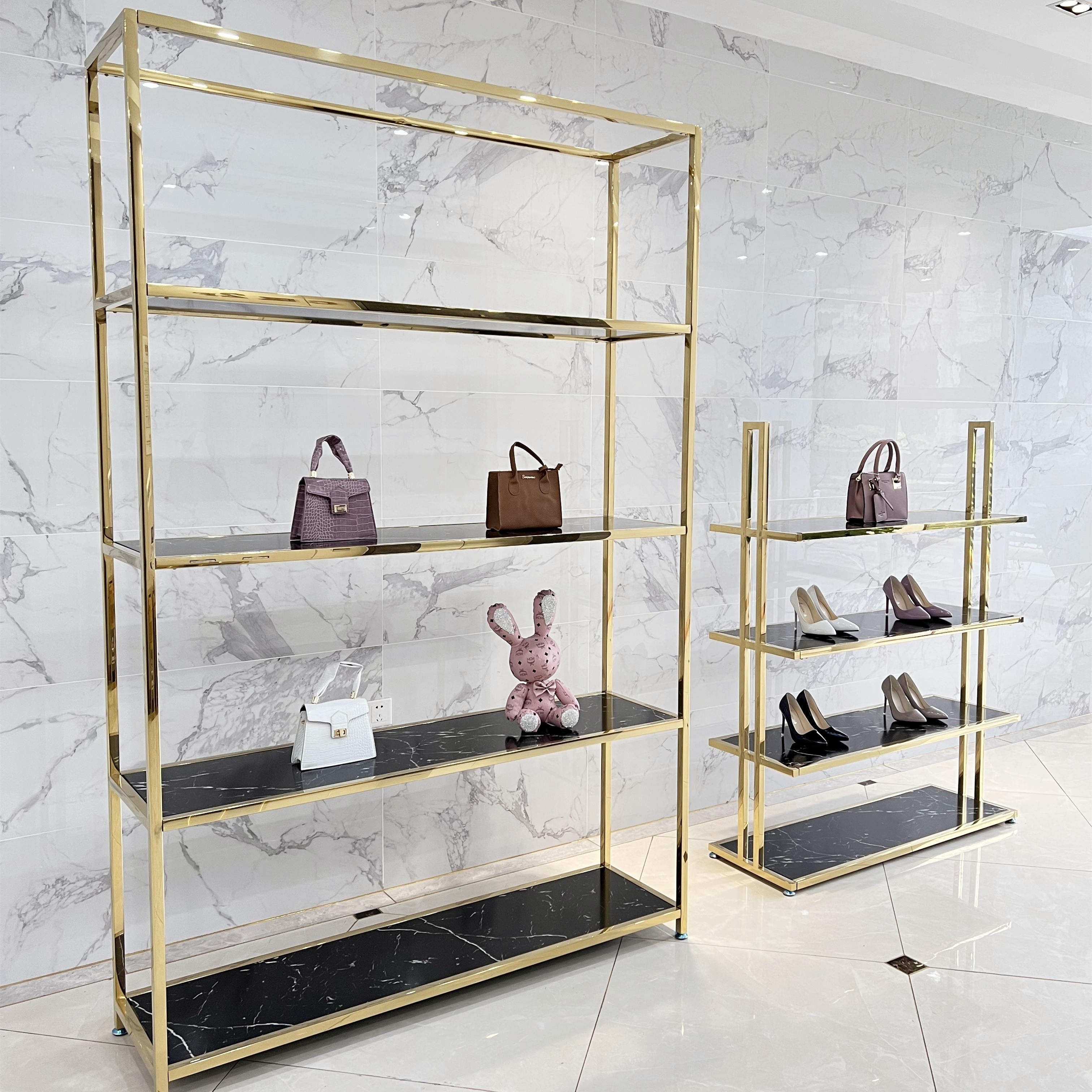 Modern Shoe Store Retail Shoe Stand Display Shelf Floor Standing Multi Layers Bags Shoes Shelves For Shop