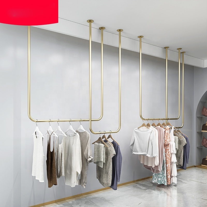 Simple Stainless steel Gold Clothing Rack Clothing Store Display Rack Ceiling Wall Hanger Wall Hanging Rail