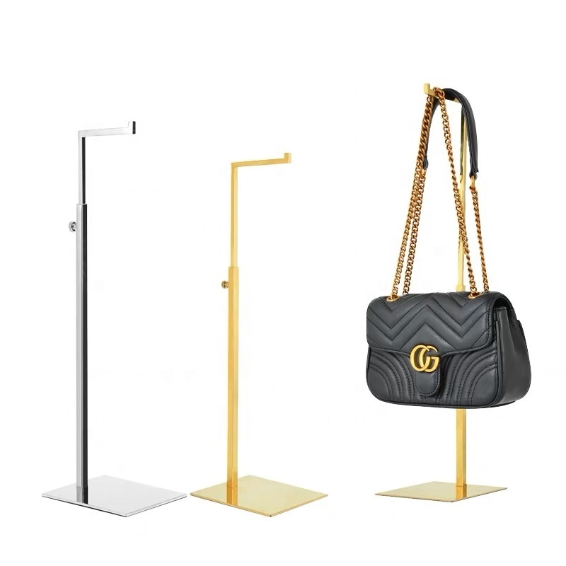 Wholesale Adjustable Single Sided Women Purse Bag Stand Stainless Steel Golden Handbag Display Rack Holder For Counter Top