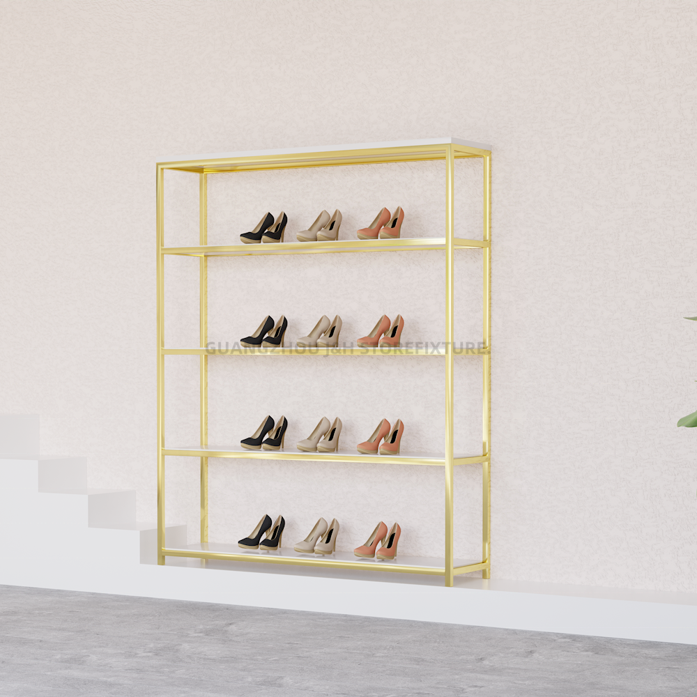 Fashion Shoe Store Wall Mounted Shoe Bag Display Rack Boutique Gold Floor Standing Shoes and Bags Stand For Showroom