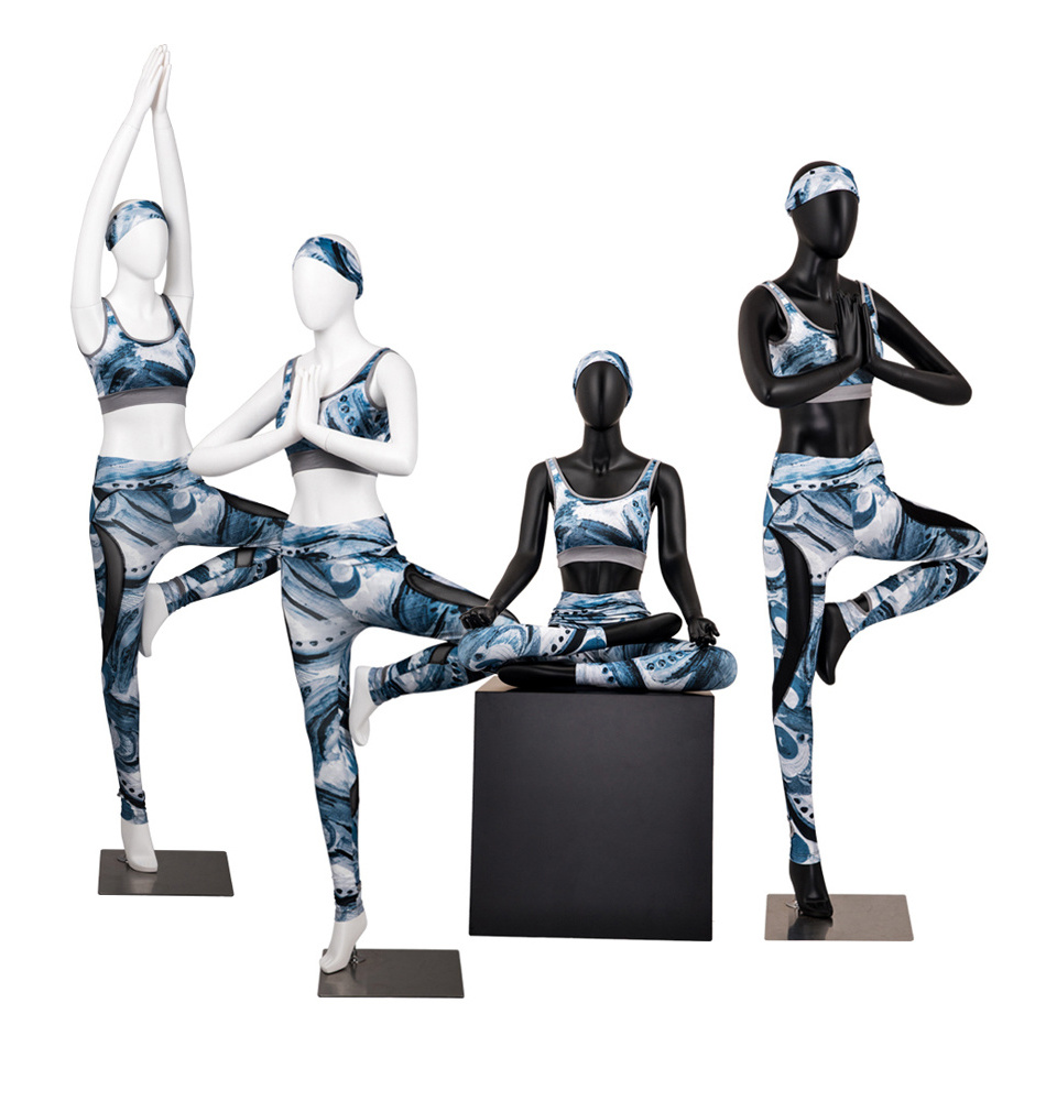 90/179/218cm Female Fiberglass Standing Sitting Black/white Sports Mannequin Full Body Yoga Mannequins For Sale