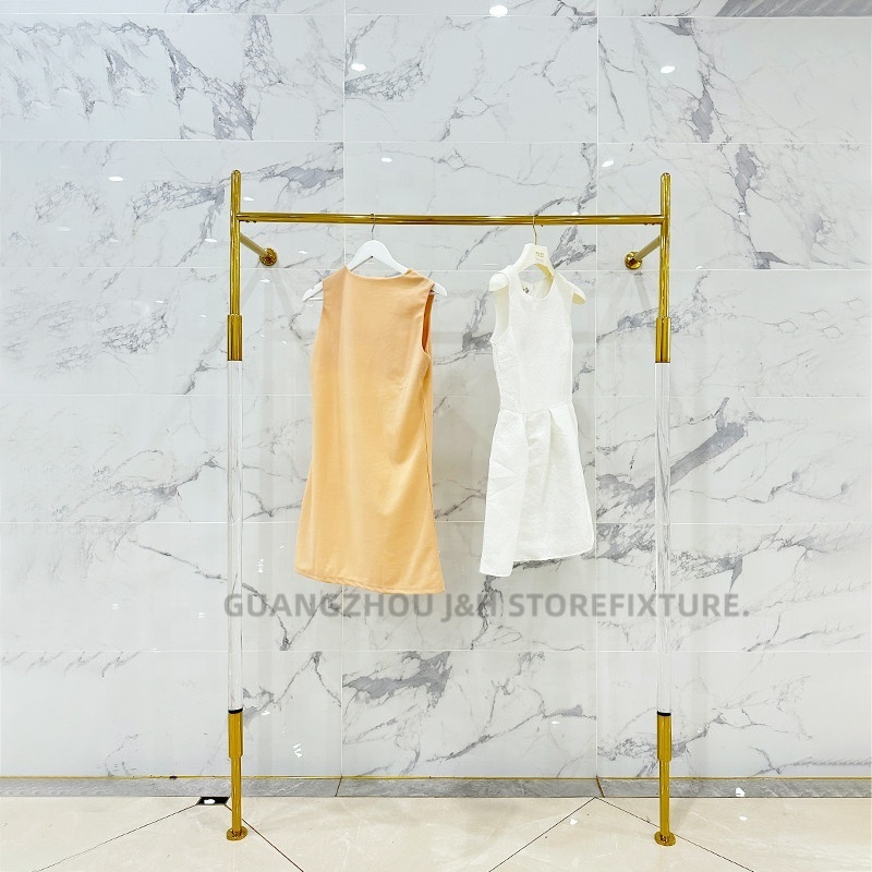 Fashion Wall Mounted Acrylic Clothes Display Rack Stainless Steel Gold Wedding Dress Clothing Rack For Boutique Shop