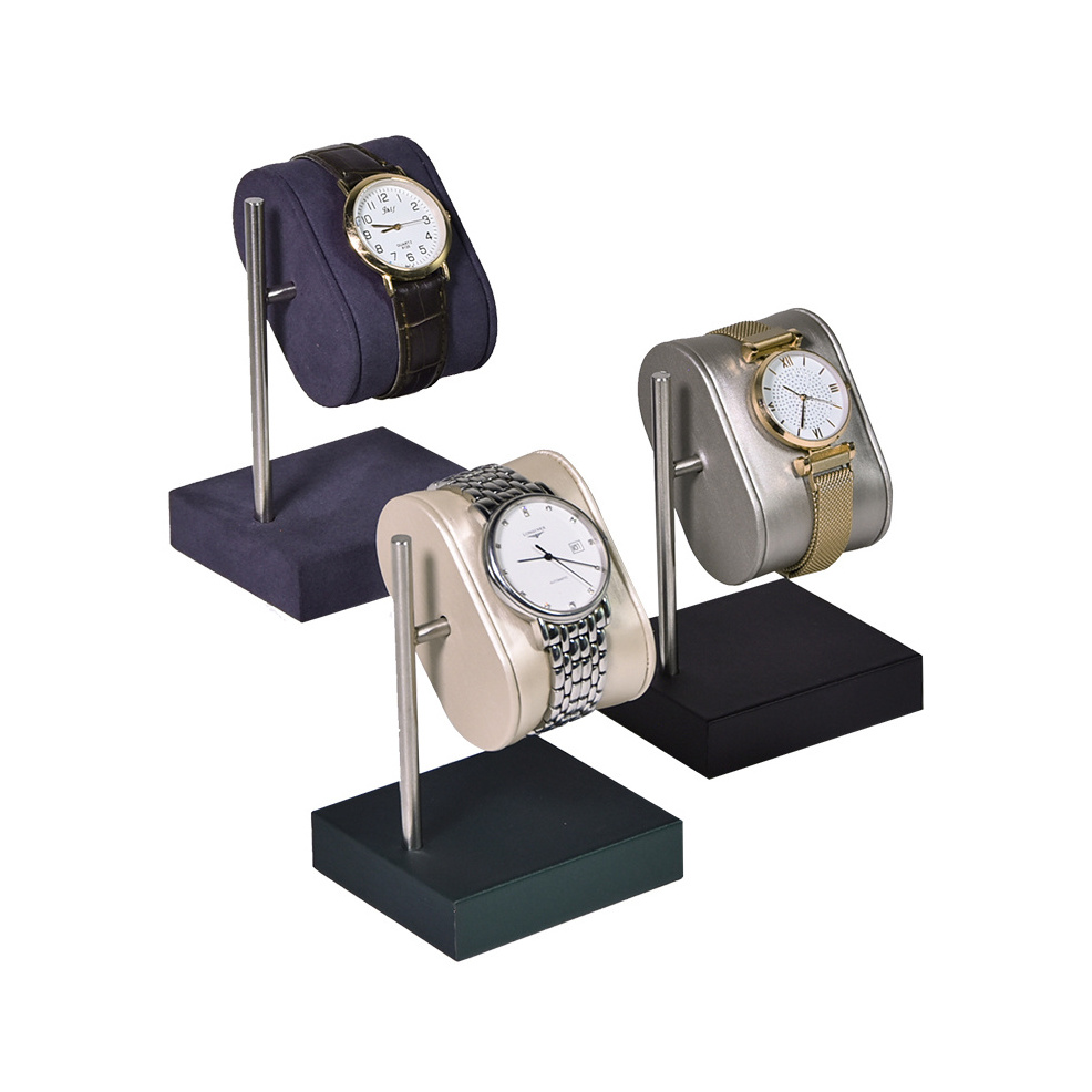 Retail Luxury Wrist Watch Counter Holder Pillow Metal Leather Rotating Watches Display Stand for Shops