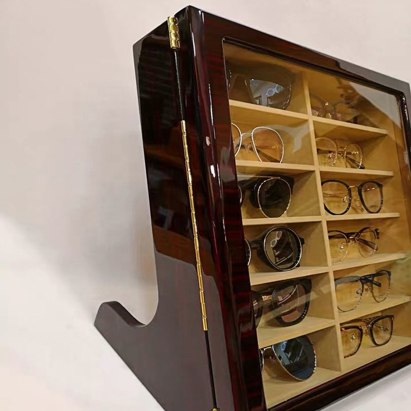 12 Grid Sunglasses Storage Wood Box Vertical Glasses Display Luxury Sunglasses Display Box With Lock