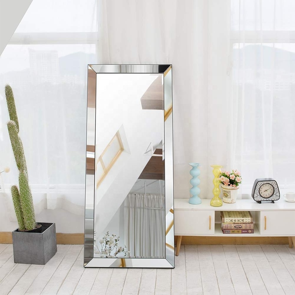 Full Length Mirror Standing Hanging Rectangle Bedroom Floor Dressing Mirror Wall-Mounted Mirror, Stainless Steel Frame