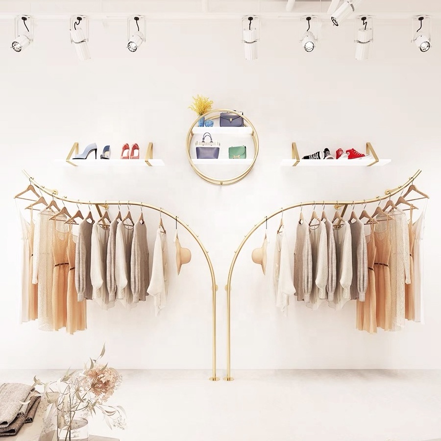 Modern Save Space Wall Mounted Metal Hanging Clothes Rack Boutique Garment Rack Shop Fitting