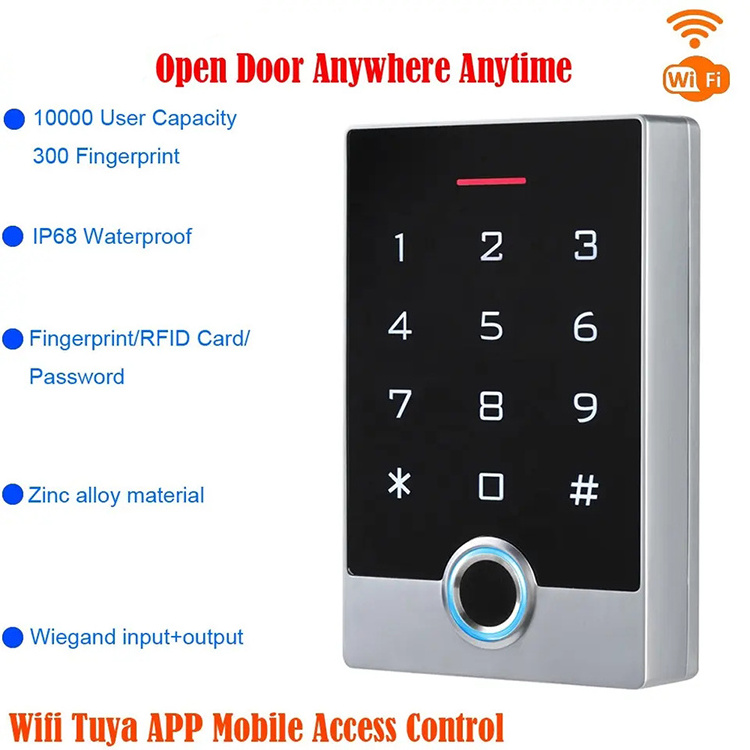 Waterproof Keypad Touch Screen Tuya APP WiFi IP68 Fingerprint Rfid Access Control Reader fingerprint biometric reader