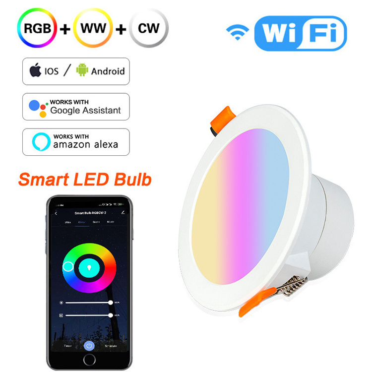 WiFi smart RGB downlight 7W 9W 12W 15W intelligent dimmable led downlight switch with tuya app