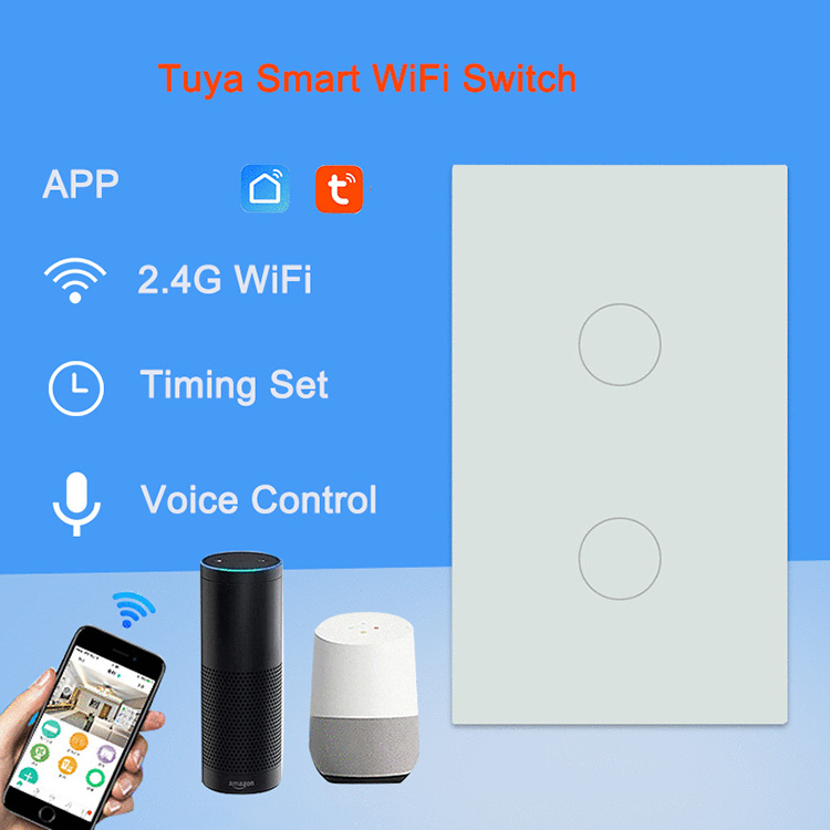 No neutral&Neutral Tuya Wifi Switch Wall Light Control System 1/2/3/4 Gang Wall Smart Switch For Hotel/Home With Alexa Google