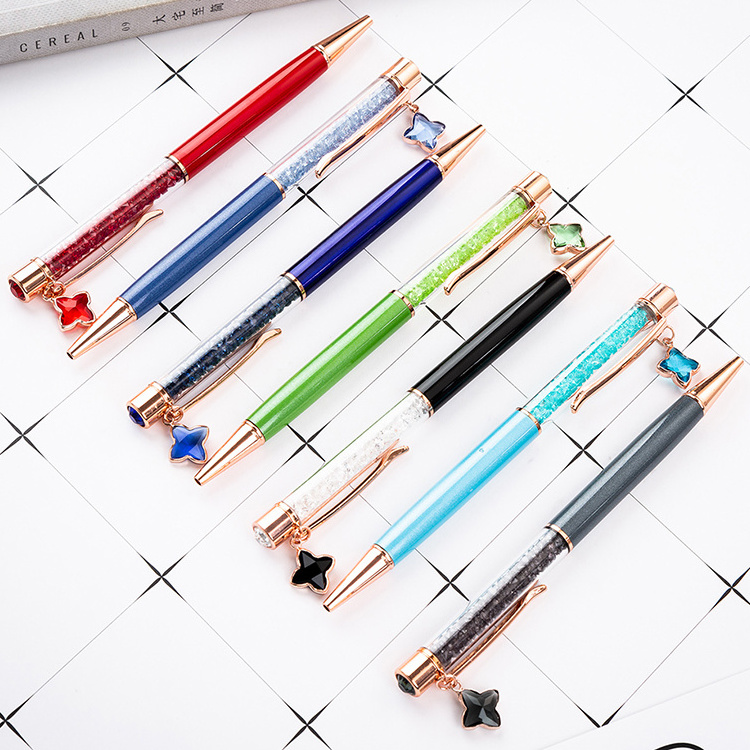 JH Wholesale Luxury Four Leaf Clover Pen Fashion Metal Crystal Pen With Lucky Charms