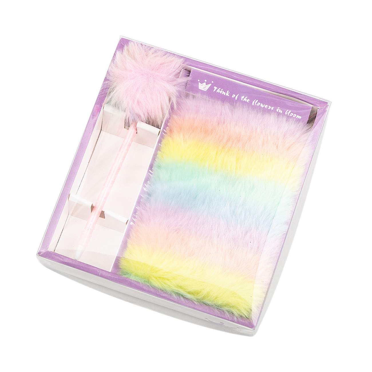 Custom Rainbow Color Plush Notebook Fluffy Notebook Set For Student Stationery