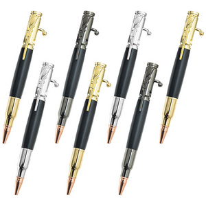 JH Factory Supply PU Leather Cover Rifle Design Clip Pen Bullet Shaped Bolt Action Gun Pens