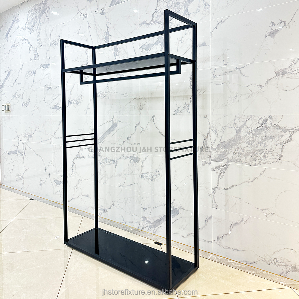 ODM OEM showroom clothing stand metal black garment display rack ODM OEM showroom window showcase clothing racks for boutique