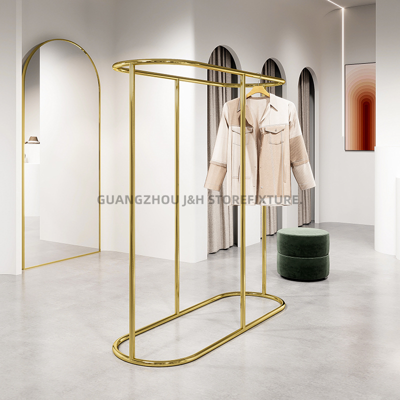 New Product stainless steel titanium gold hanging clothes shelf cloth display stands clothing display rack