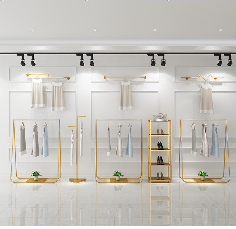 Ready To Ship Clothing Stainless Steel Wall Display Racks Wall-mounted Hanger Gold Wall Mounted Clothes Rack for Clothes Shop