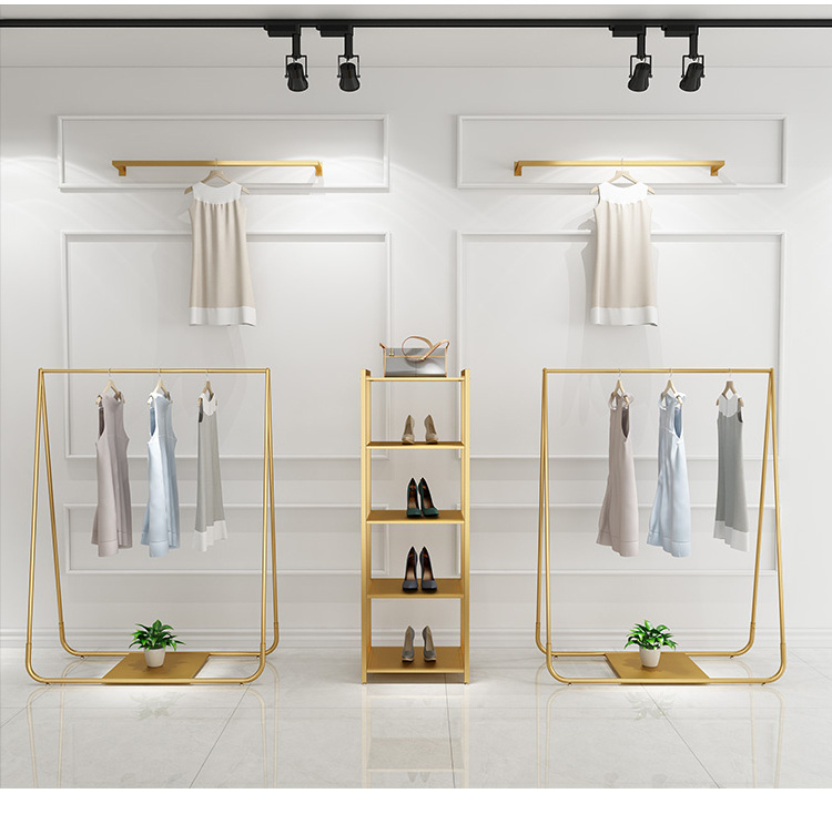 Ready To Ship Clothing Stainless Steel Wall Display Racks Wall-mounted Hanger Gold Wall Mounted Clothes Rack for Clothes Shop