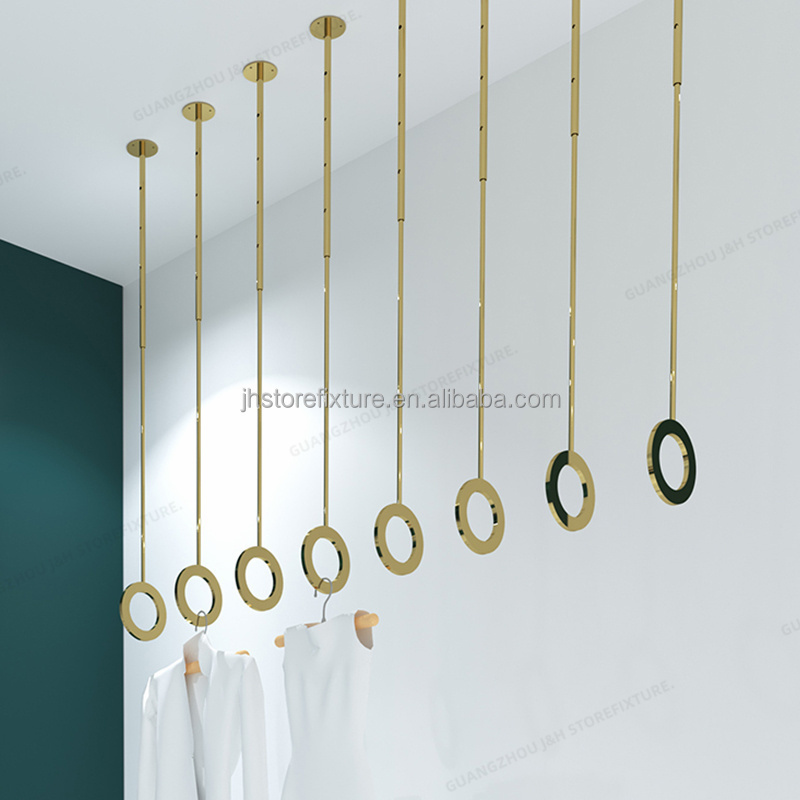 boutique gold clothing store ceiling hook for hanging wall rack Hidden Screw Cover display rack with adjustable height