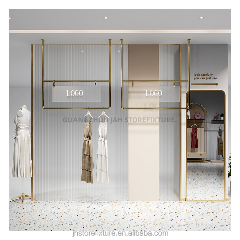 wall mounted hanging display racks for clothing store ceiling hanging display rack with acrylic logo shoe handbag display shelf