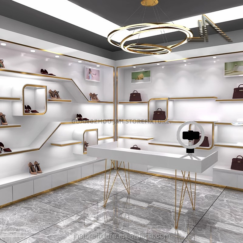 Quality Custom Bags Display Showcase wall mounted shoe rack with led lighting handbags display shelf