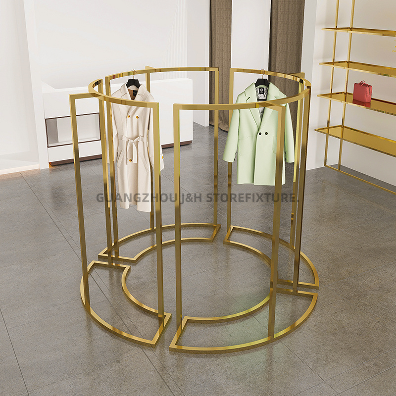 New Product stainless steel titanium gold hanging clothes shelf cloth display stands clothing display rack