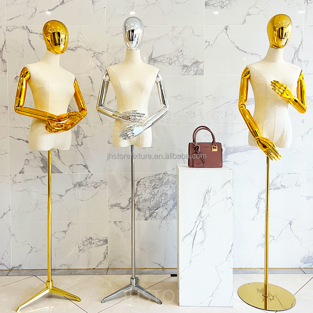 shiny gold silver mannequins female body torso mannequin with triangle round square stand manikin for clothing