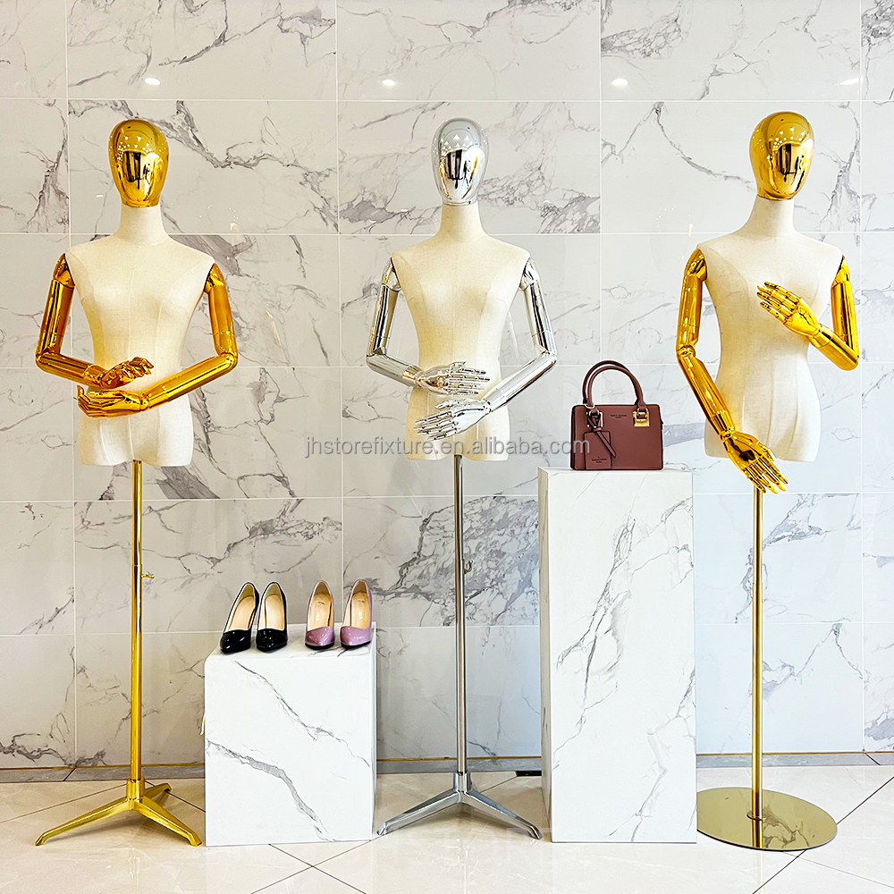 shiny gold silver mannequins female body torso mannequin with triangle round square stand manikin for clothing