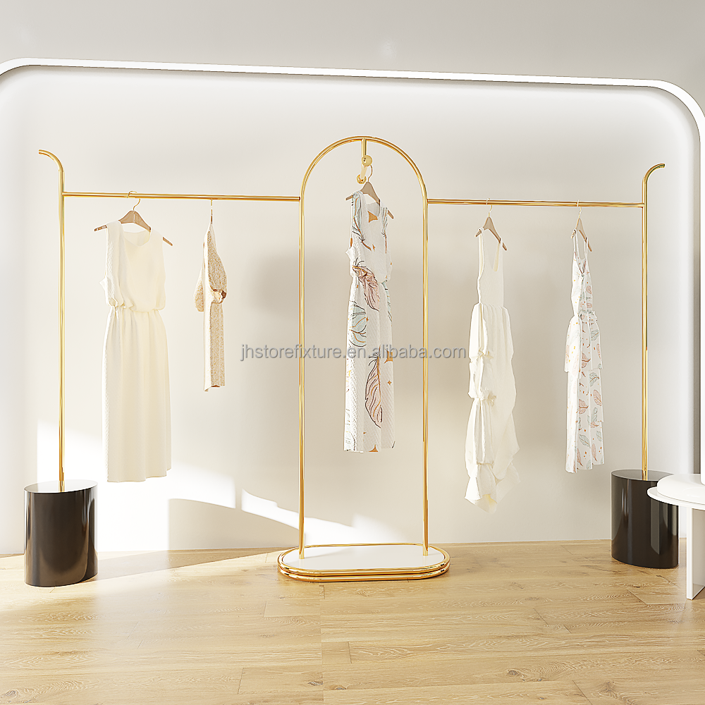 Customize Garment Clothes Display Racks Coat Golden Industrial Pipe Clothing Shelf Wall Mounted For Shop