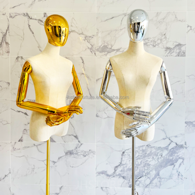 manufacturer gold color adjustable realistic female half body mannequin female for luxury clothing store